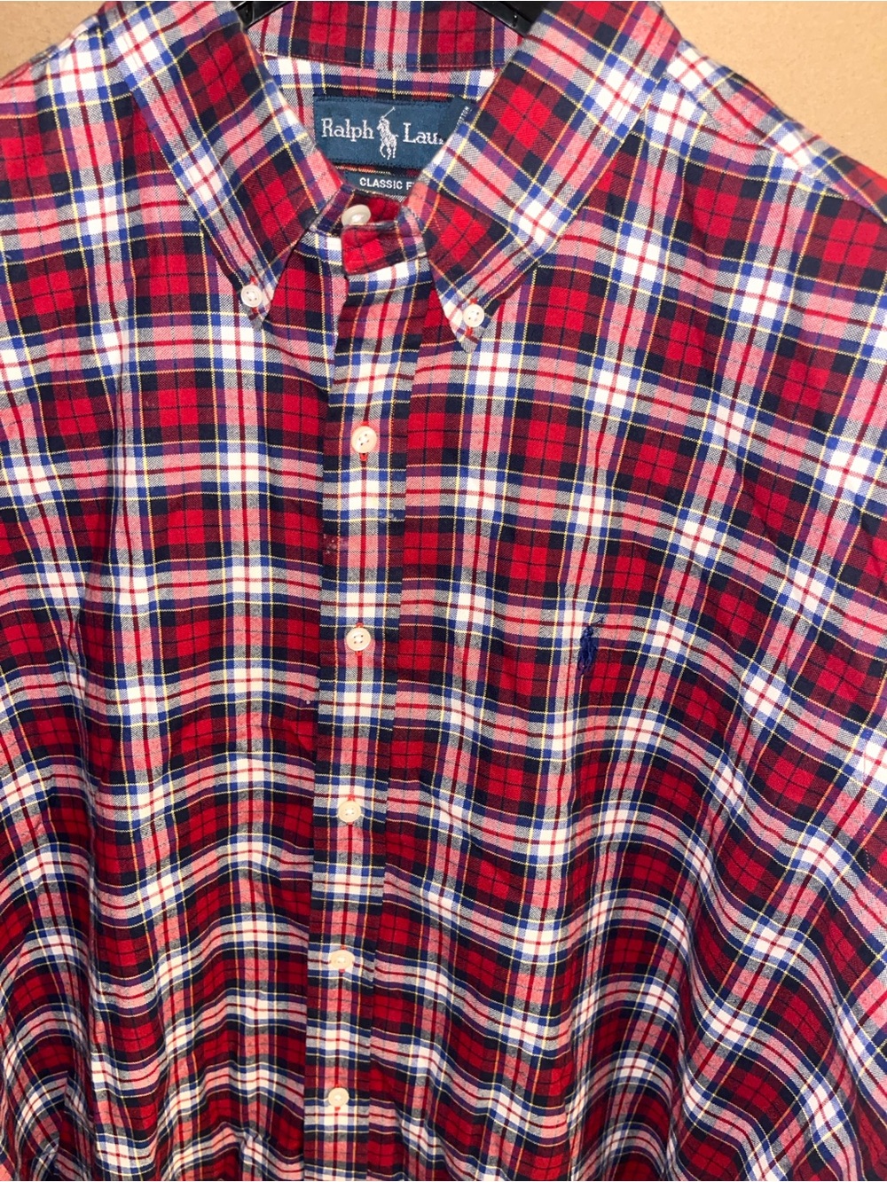 Polo Ralph Lauren Men’s Red White & Blue Plaid XXL Classic Fit B/F Shirt Mint